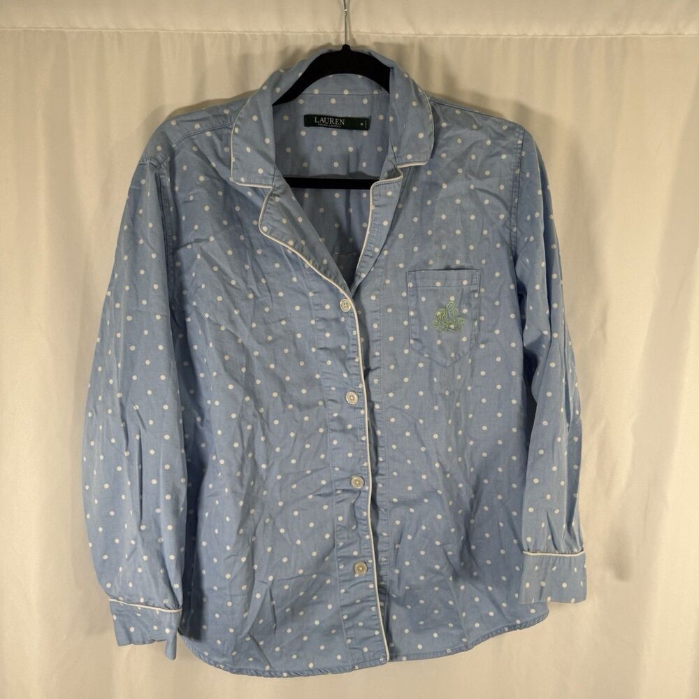 Lauren Ralph Lauren Pajama Shirt Women's Medium Blue Polka Dot Button Up